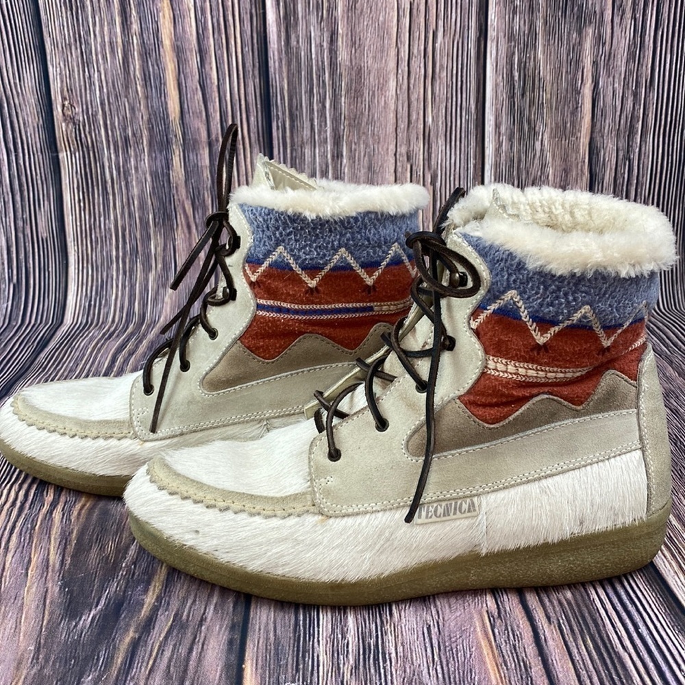 Woman’s Vintage Italian TECNICA Suede & Calf Hair Lace-Up Winter Boots- Size 41